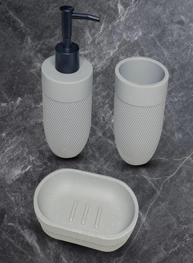 iBELL Polyresin Bathroom Set of 3 Pcs - Soap Dispenser, Tumbler, Soap Dish for Bathroom Decor and Home Gift Set,Grey - Image 3